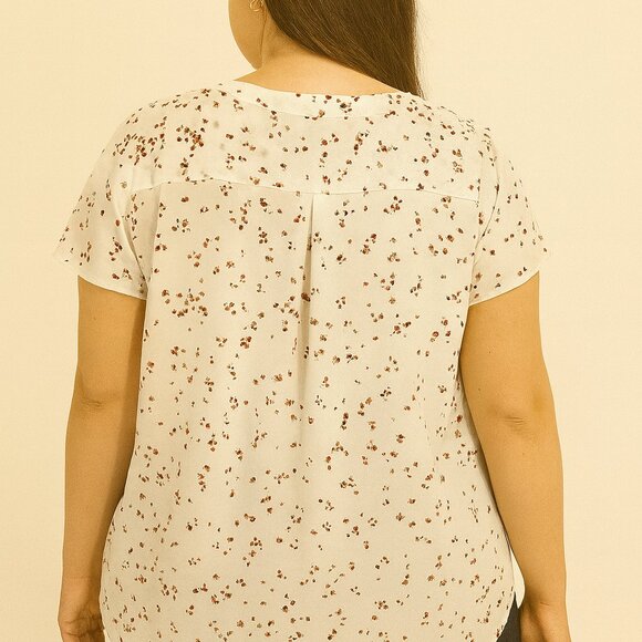Hilary Radley Cream Floral Blouse XL Short Sleeve Split Neck Top - Picture 3 of 5